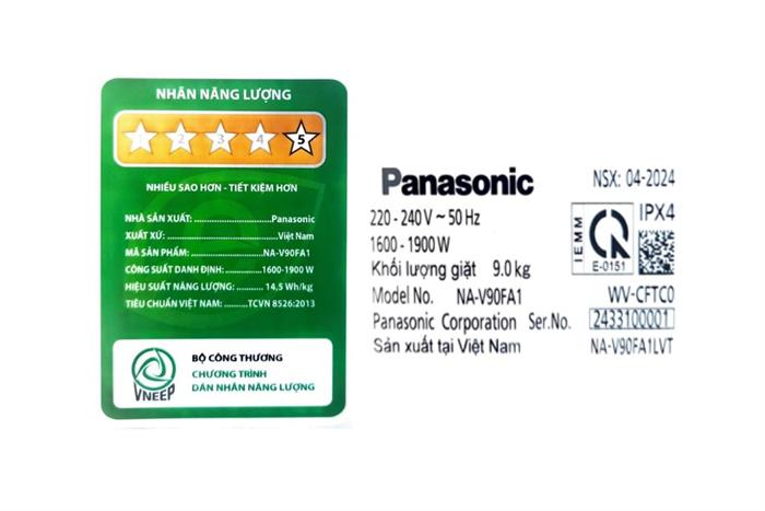 Máy giặt Panasonic Lồng ngang Inverter 9 kg NA-V90FA1LVT